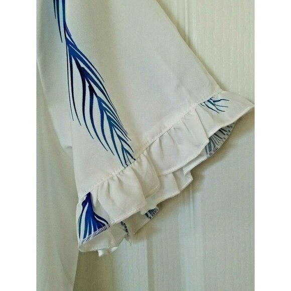 Blue & White Flowy Dress FEATHERS Ruffle Womens XXL New - Picture 3 of 10
